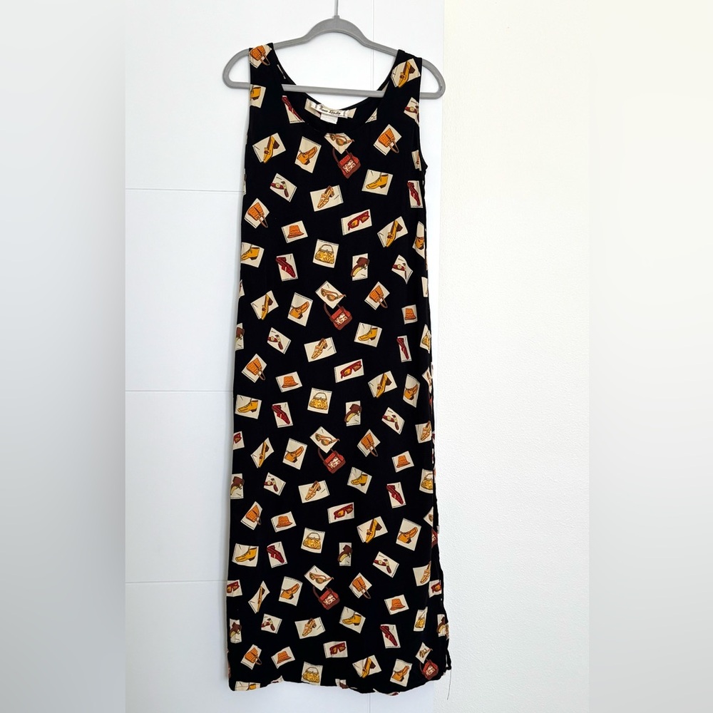 Vintage Loco Lindo Sleeveless Maxi Dress Vacation Bags Shoes  Print Black Med